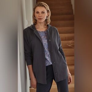 Pure J.Jill Hooded Navy Button Up Hooded Jacket Shirt Organic Cotton Size Small